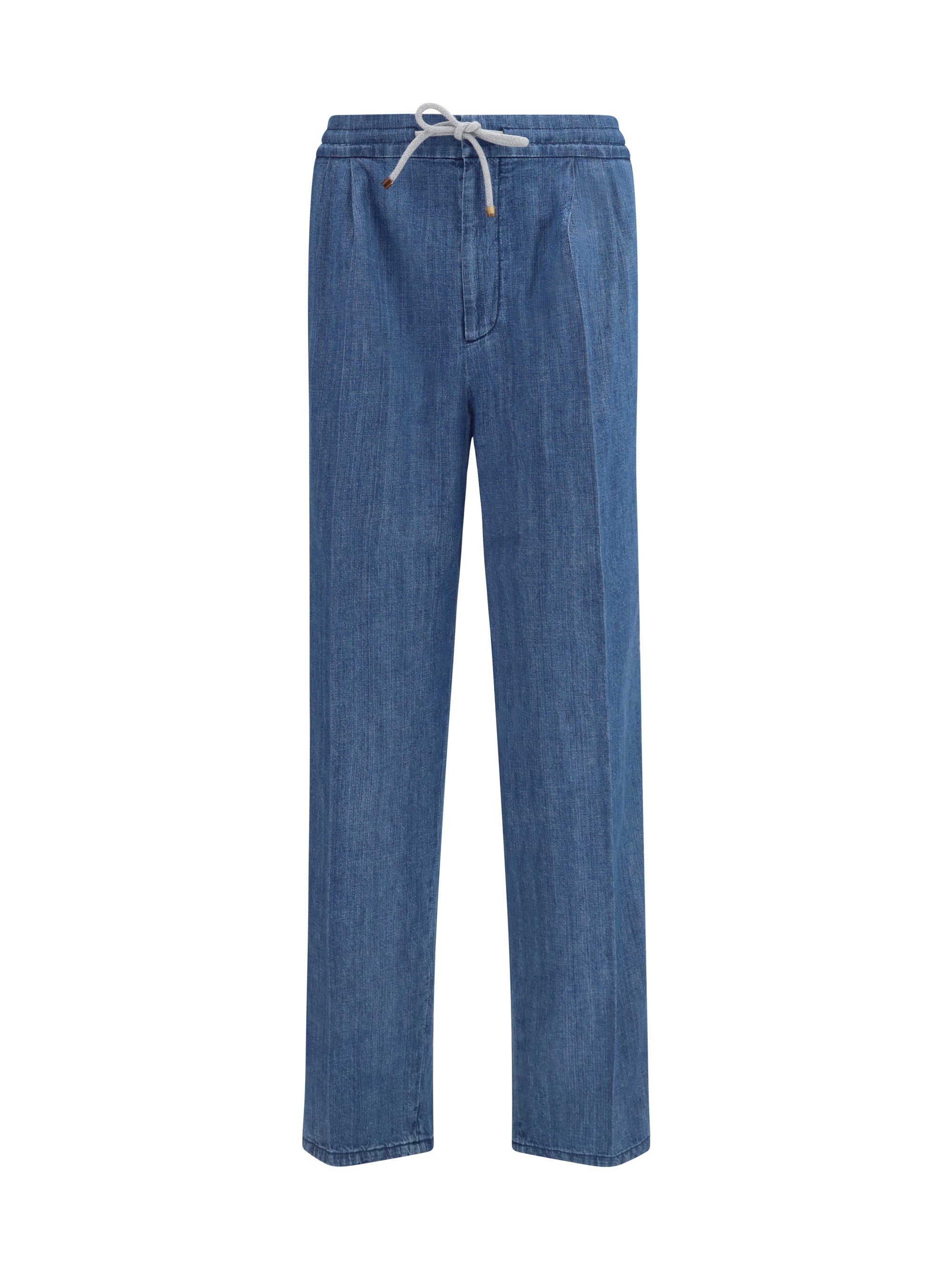 Brunello Cucinelli Lightweight Denim with Drawstring Trousers — Blue