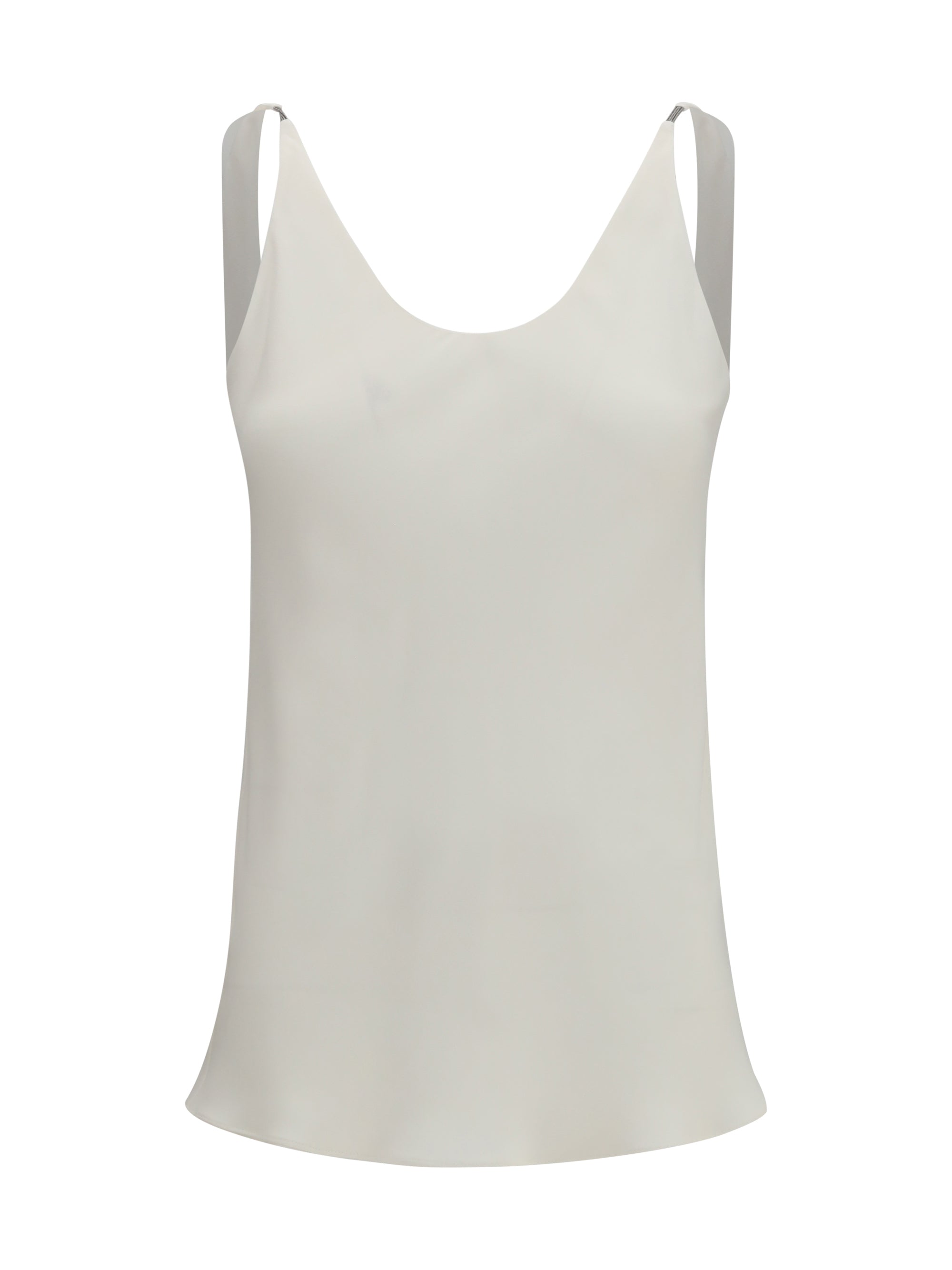 Brunello Cucinelli Silk Crêpe Sablé Tank Top — Beige