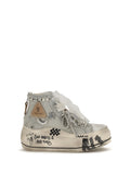 R13 Distressed Charm-Embellished High-Top Sneaker — White