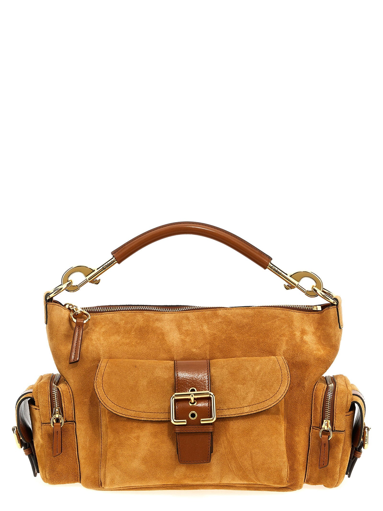Chloé Suede with Leather Details Shoulder Bag — Caramel