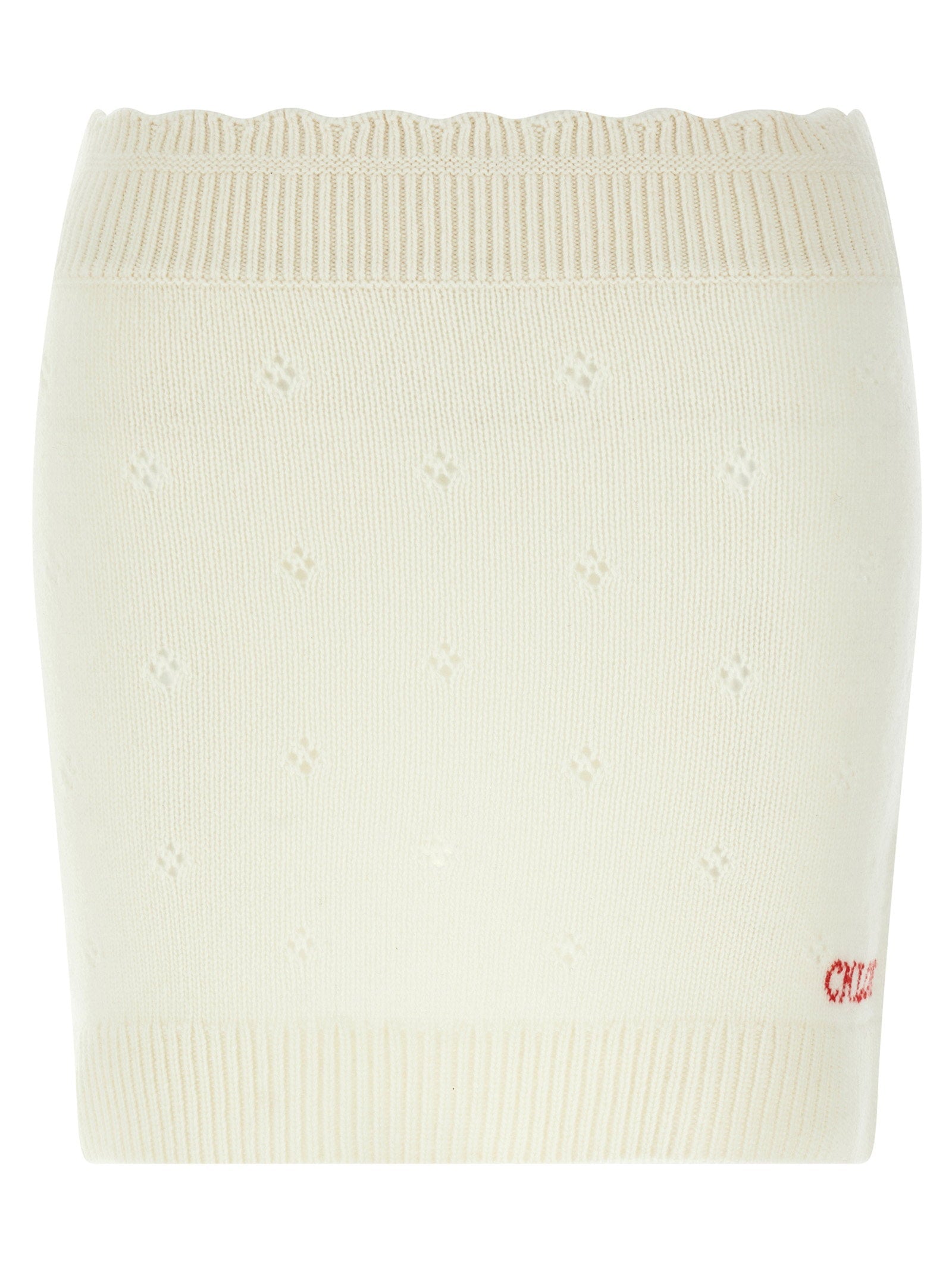 Chloé Jacquard Logo Openwork Knit Skirt — Cream
