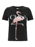 Chloé Flamingo-Print Cotton T-shirt — Black