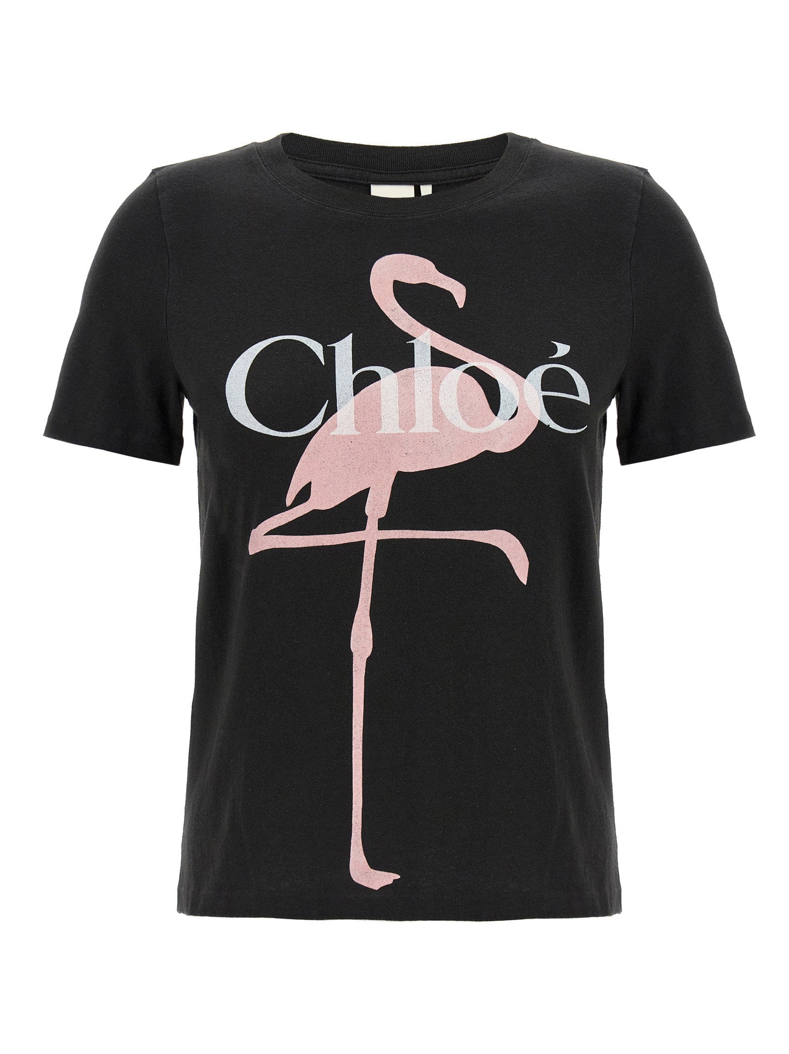 Chloé Flamingo-Print Cotton T-shirt — Black