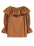 Chloé Ruffled Cotton Poplin Blouse — camel