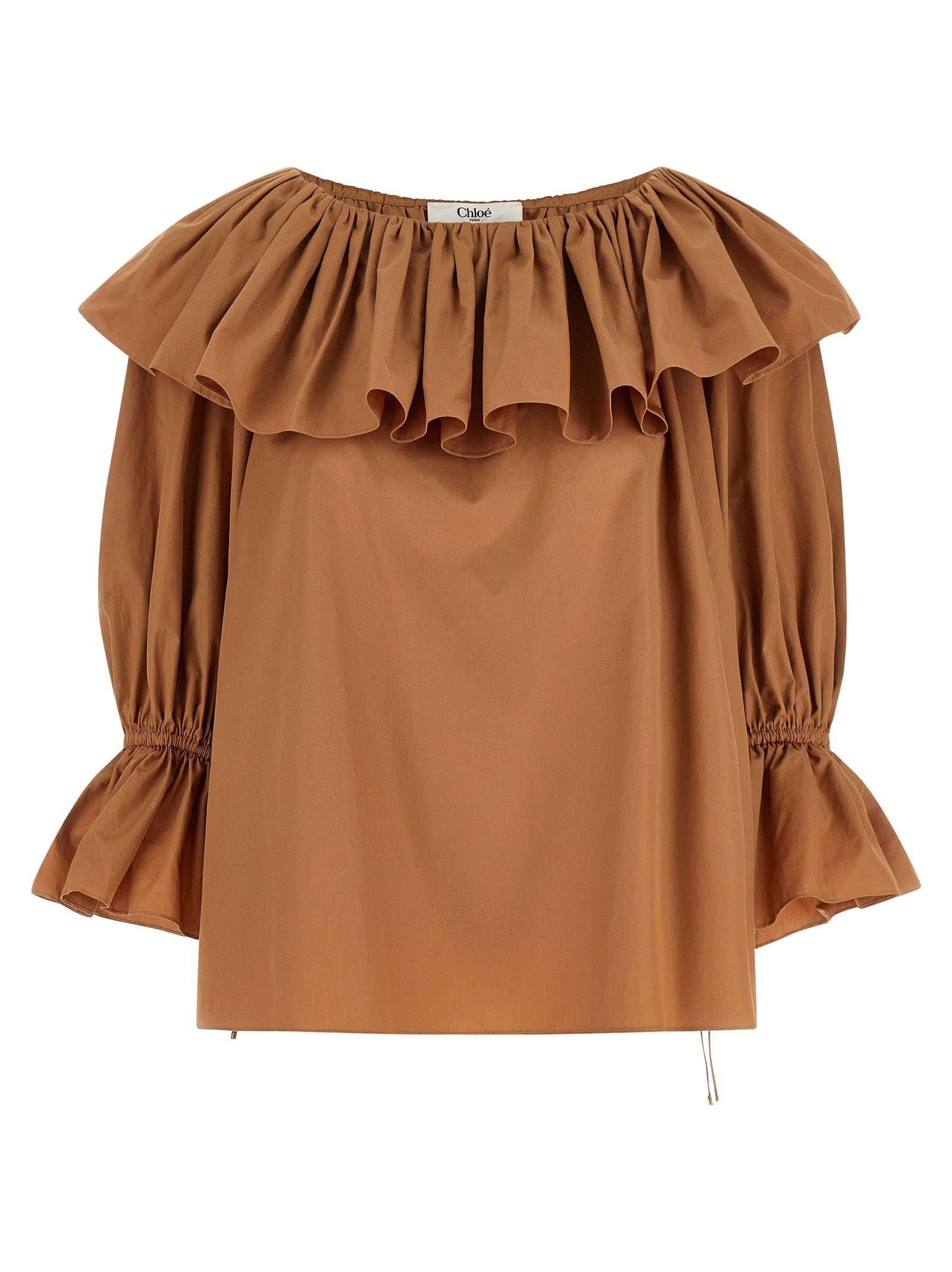 Chloé Ruffled Cotton Poplin Blouse — camel