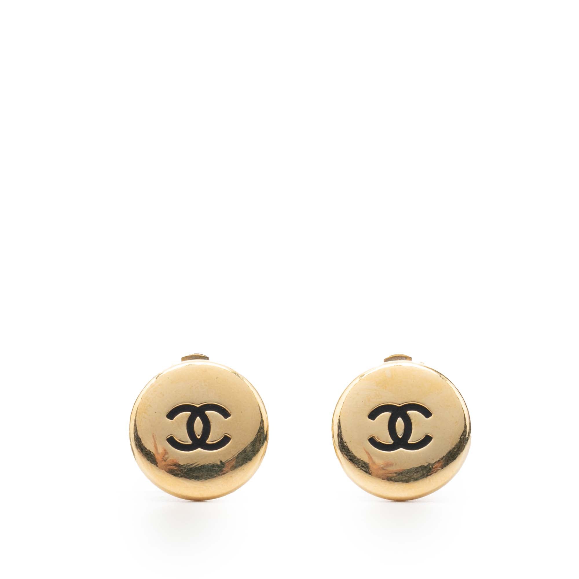Gold Plated CC Button Clip on Earrings