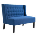 Wingback Double Sofa, Linen Upholstered Wingback Loveseat with Tufted Detail and Wood Legs, Blue