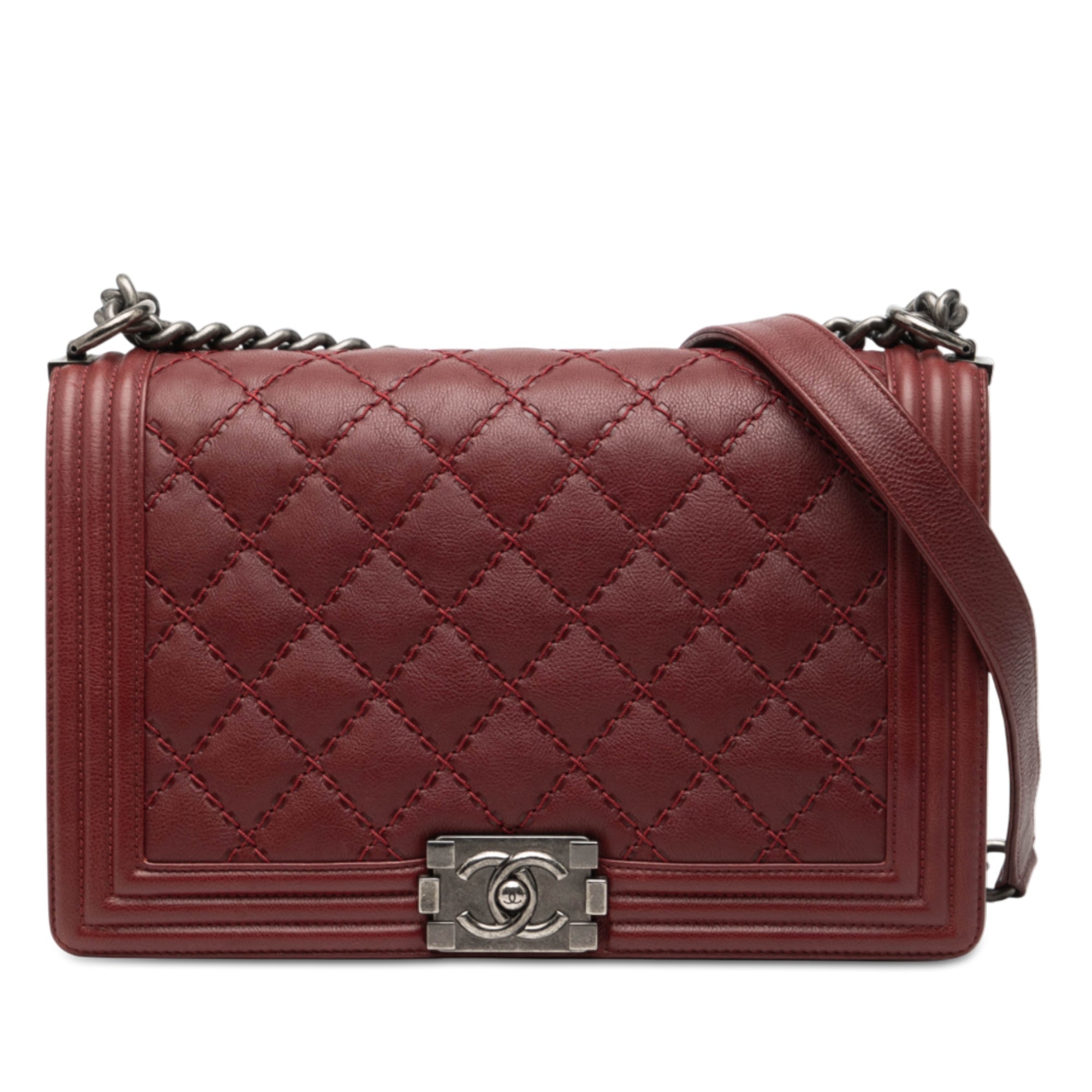 Medium Quilted Lambskin Double Stitch Boy Flap