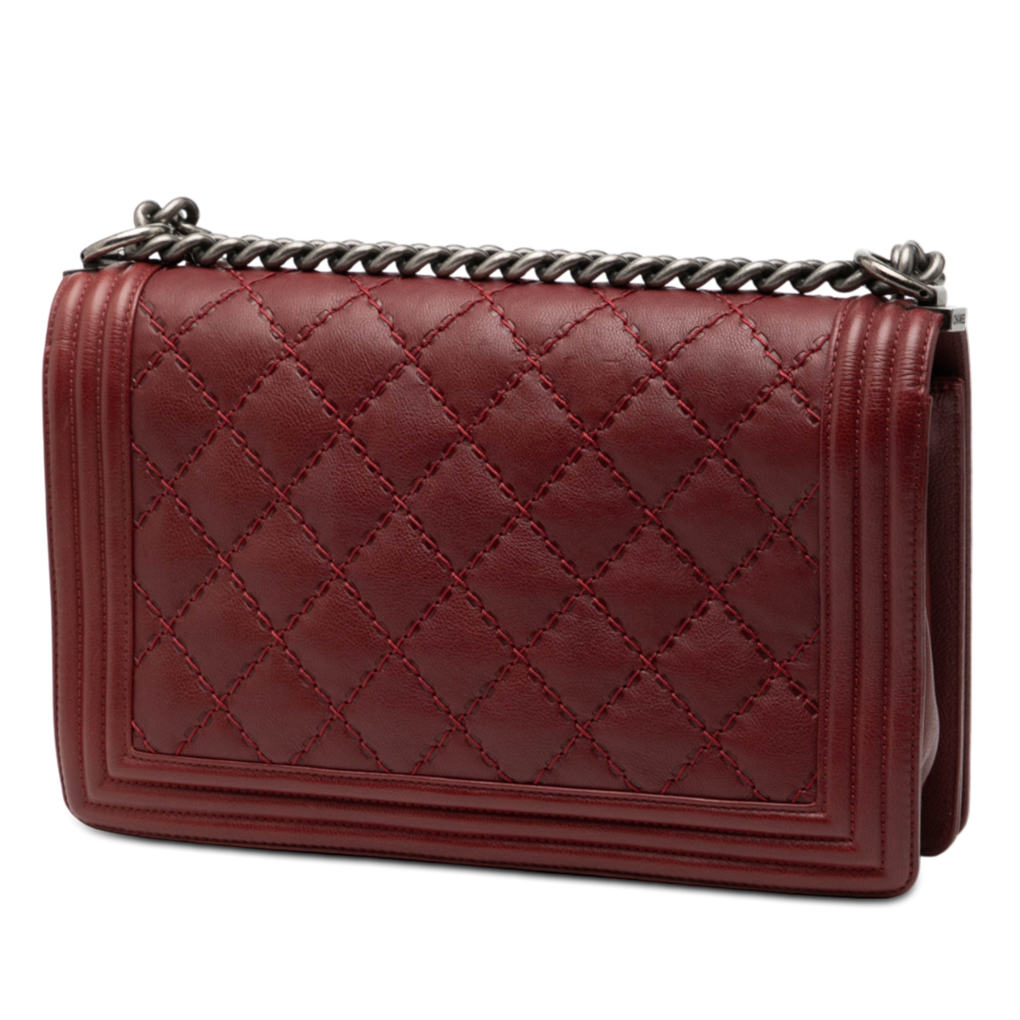 Medium Quilted Lambskin Double Stitch Boy Flap