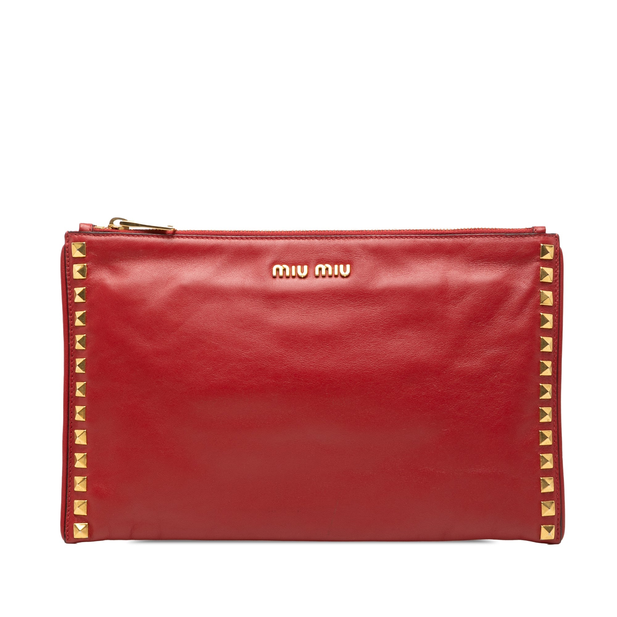 Studded Leather Zip Clutch