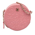 CC Embossed Caviar Camellia Round Clutch With Chain