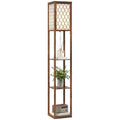 Floor Lamp with Shelves, Single Light, Modern Tall Standing Lamps for Living Room, Bedroom, with Chain Switch, Bulb not Included, Rustic Brown