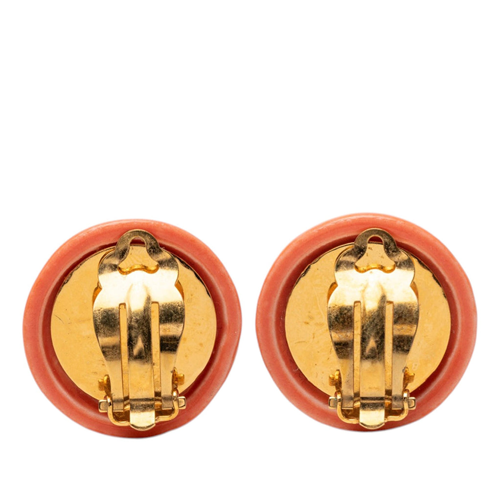 Resin Logo Round Clip On Earrings