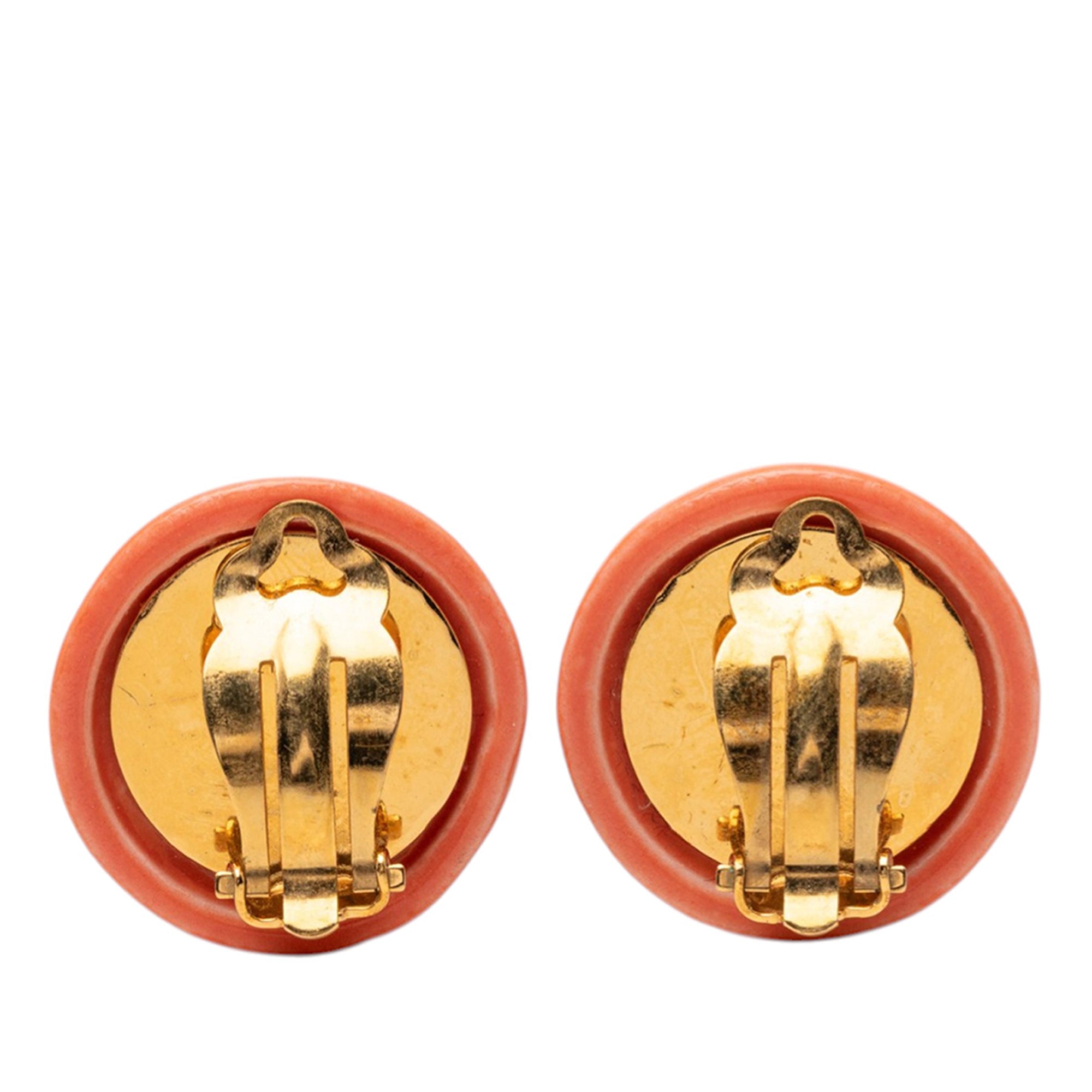 Resin Logo Round Clip On Earrings