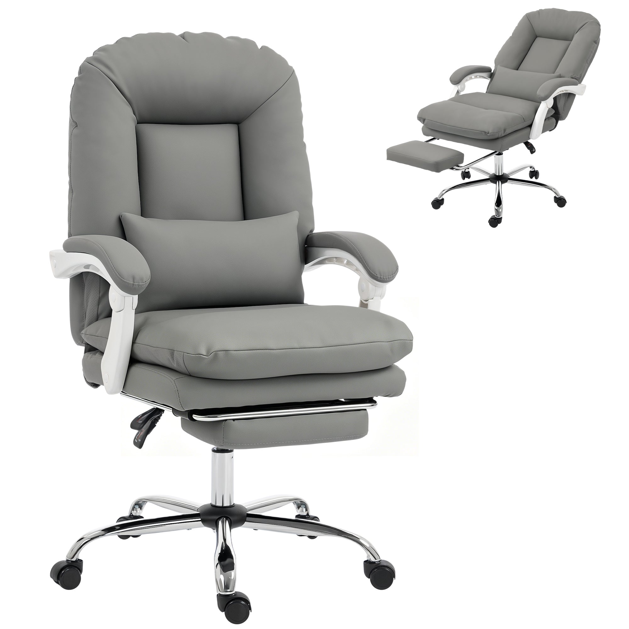 Ergonomic Velvet Executive Office Chair with Footrest & Lumbar Support, Grey