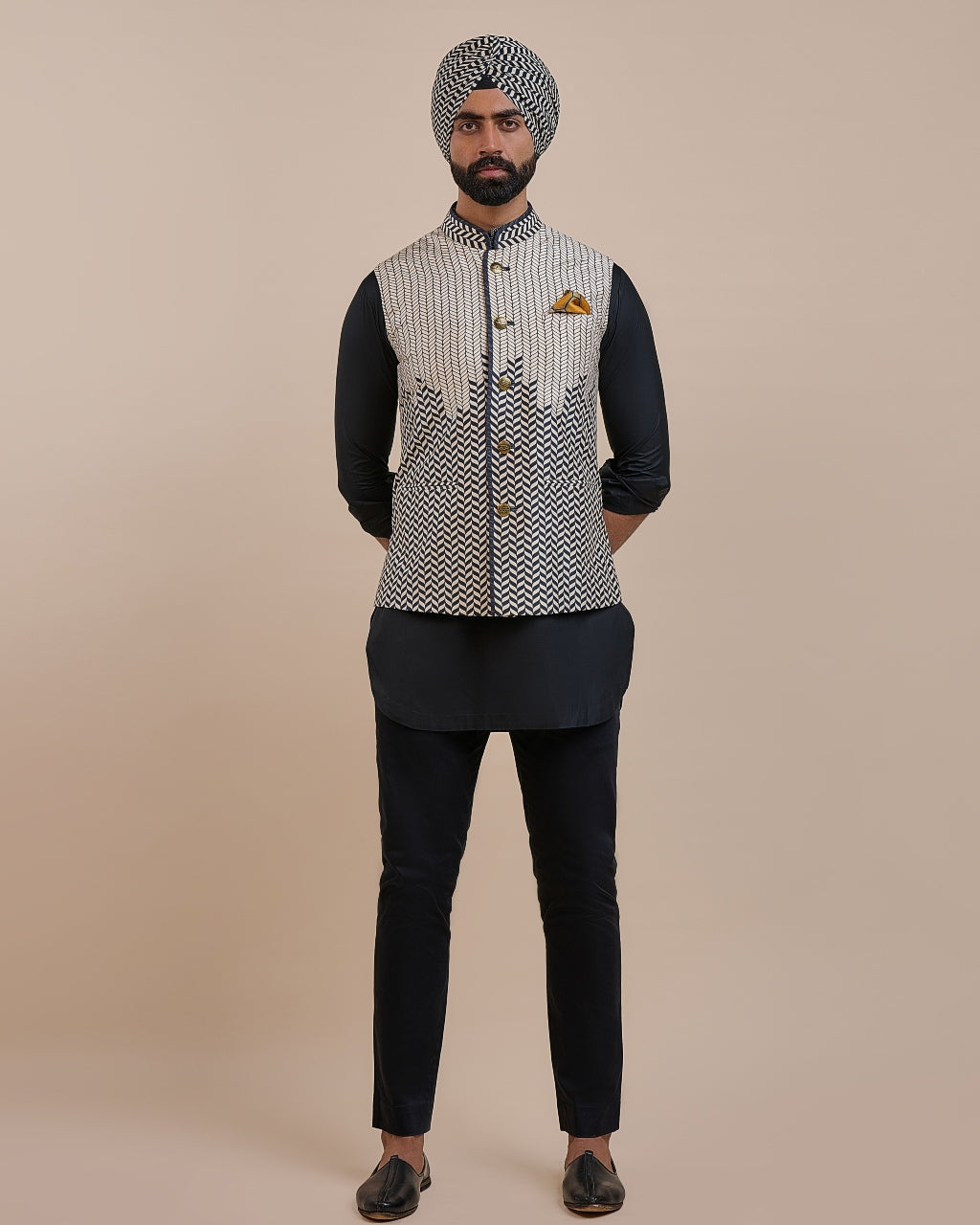 Signature Chevron Nehru Jacket By KYNAH, Luxury Indian Fashion & Bridal Wear