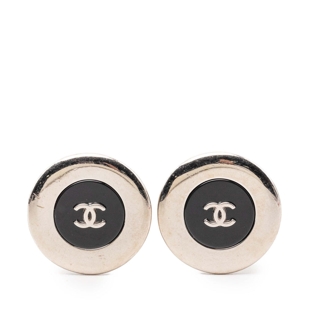 Silver Plated and Enamel CC Button Clip On Earrings