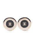 Silver Plated and Enamel CC Button Clip On Earrings
