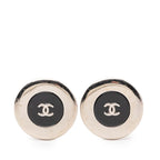 Silver Plated and Enamel CC Button Clip On Earrings