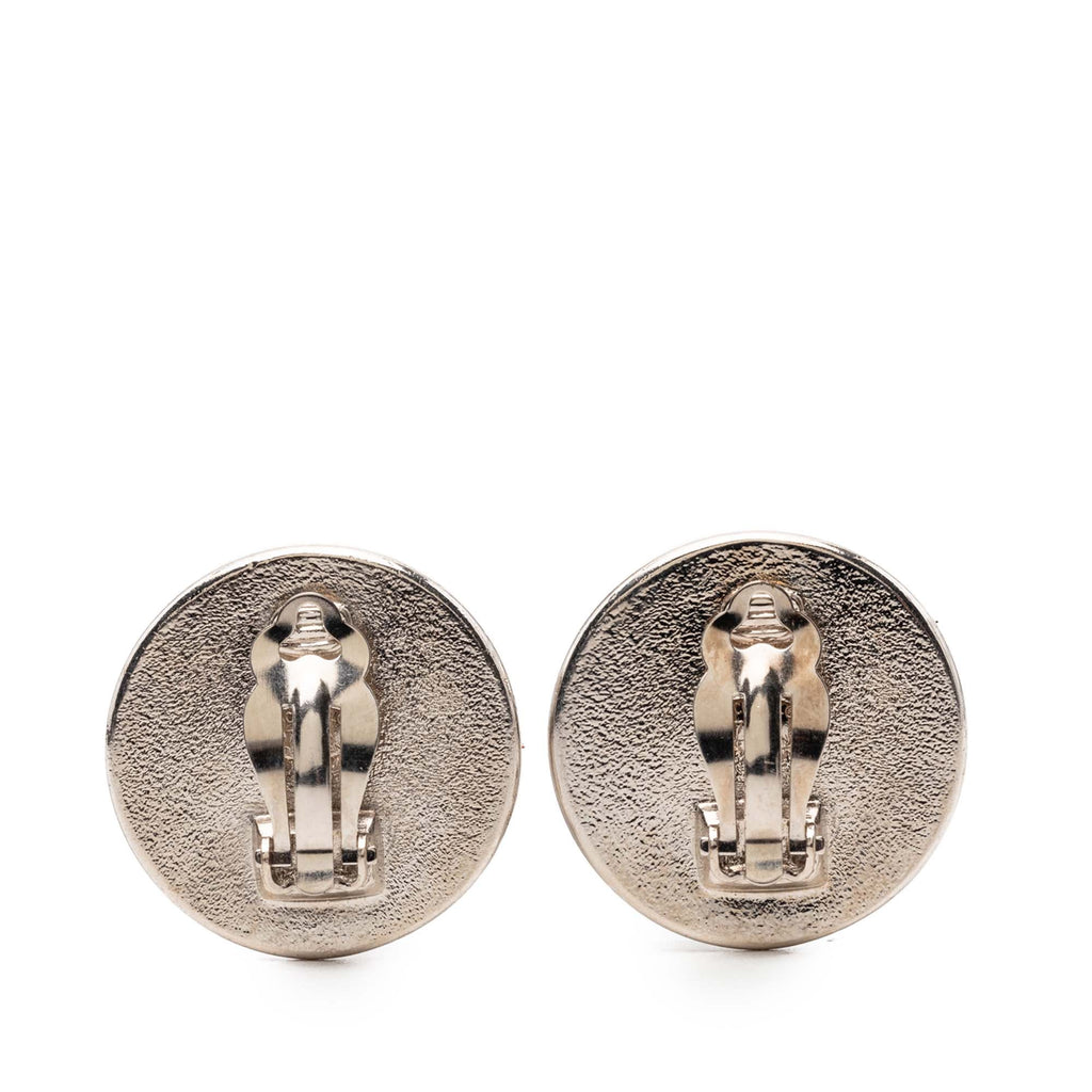 Silver Plated and Enamel CC Button Clip On Earrings