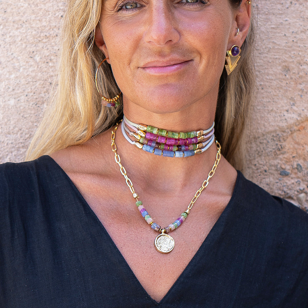 Pendientes dorados con amatista ROUN