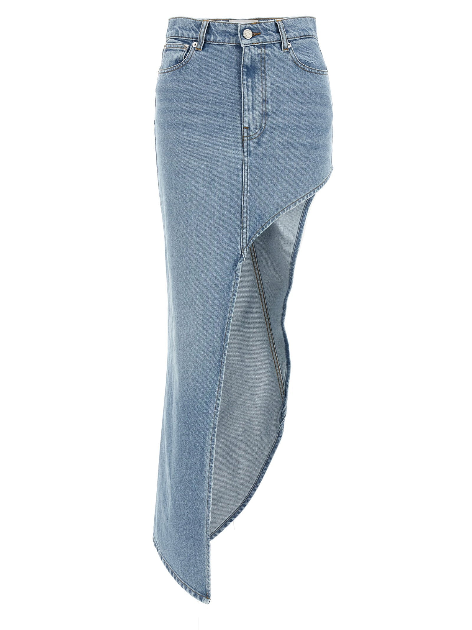 Coperni Asymmetrical One-Leg Denim Skirt — Blue