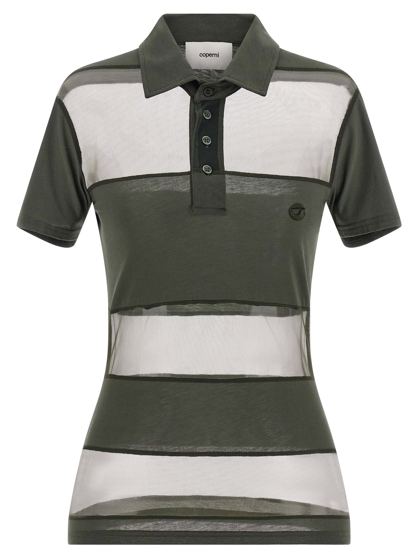 Coperni Sheer Striped Polo Shirt — Khaki