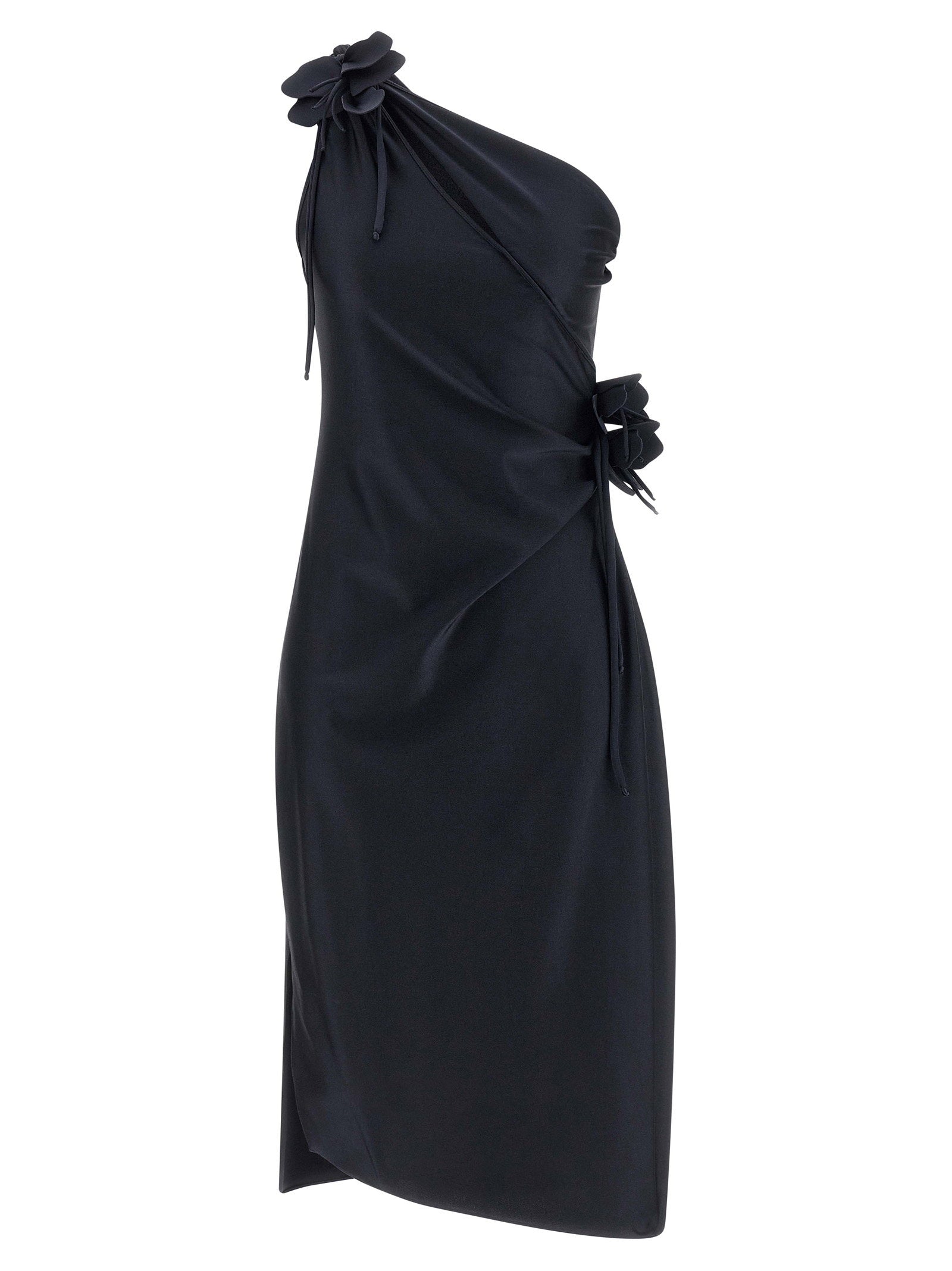 Coperni Asymmetric One-Shoulder Petal-Detail Dress — Black