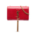 Small Croc Embossed Leather Kate Tassel Crossbody