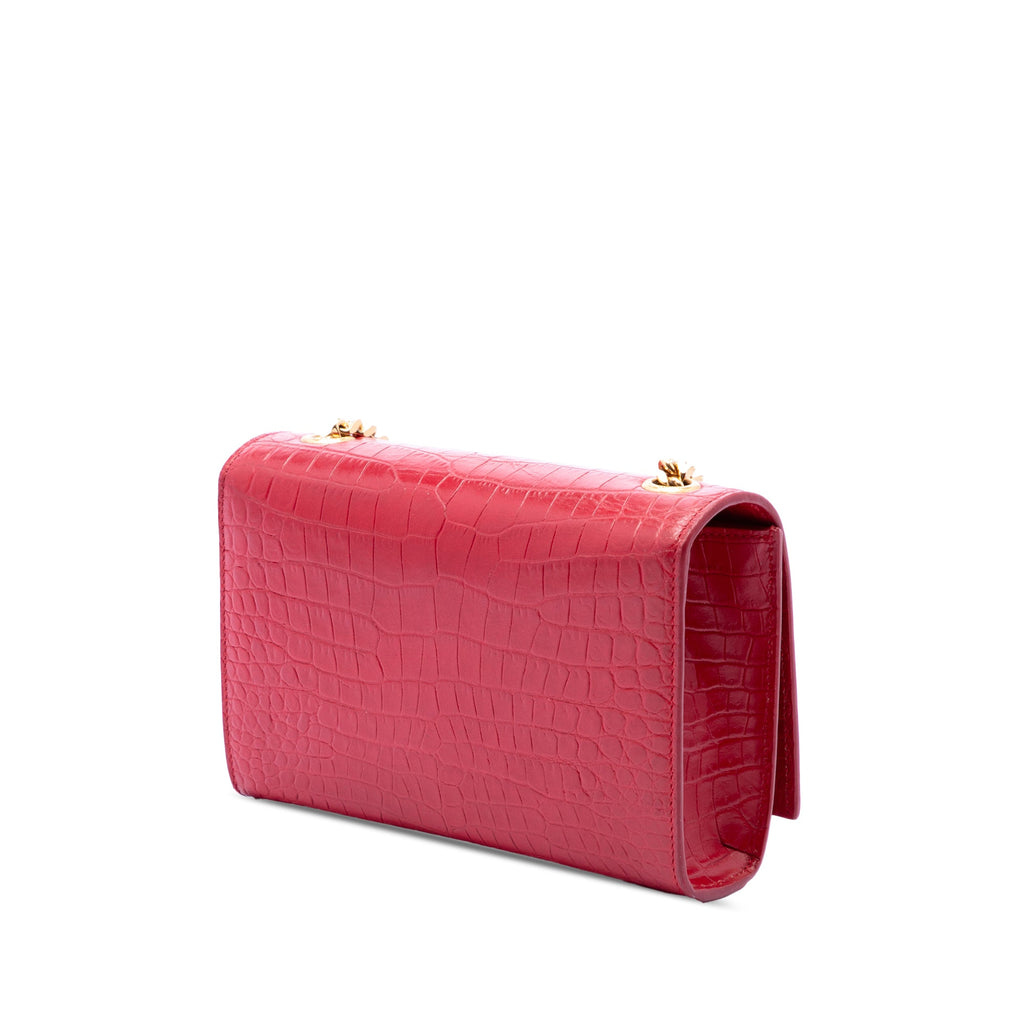 Small Croc Embossed Leather Kate Tassel Crossbody