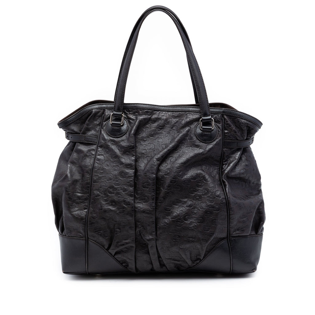 Embossed Leather Horsebit Full Moon Tote