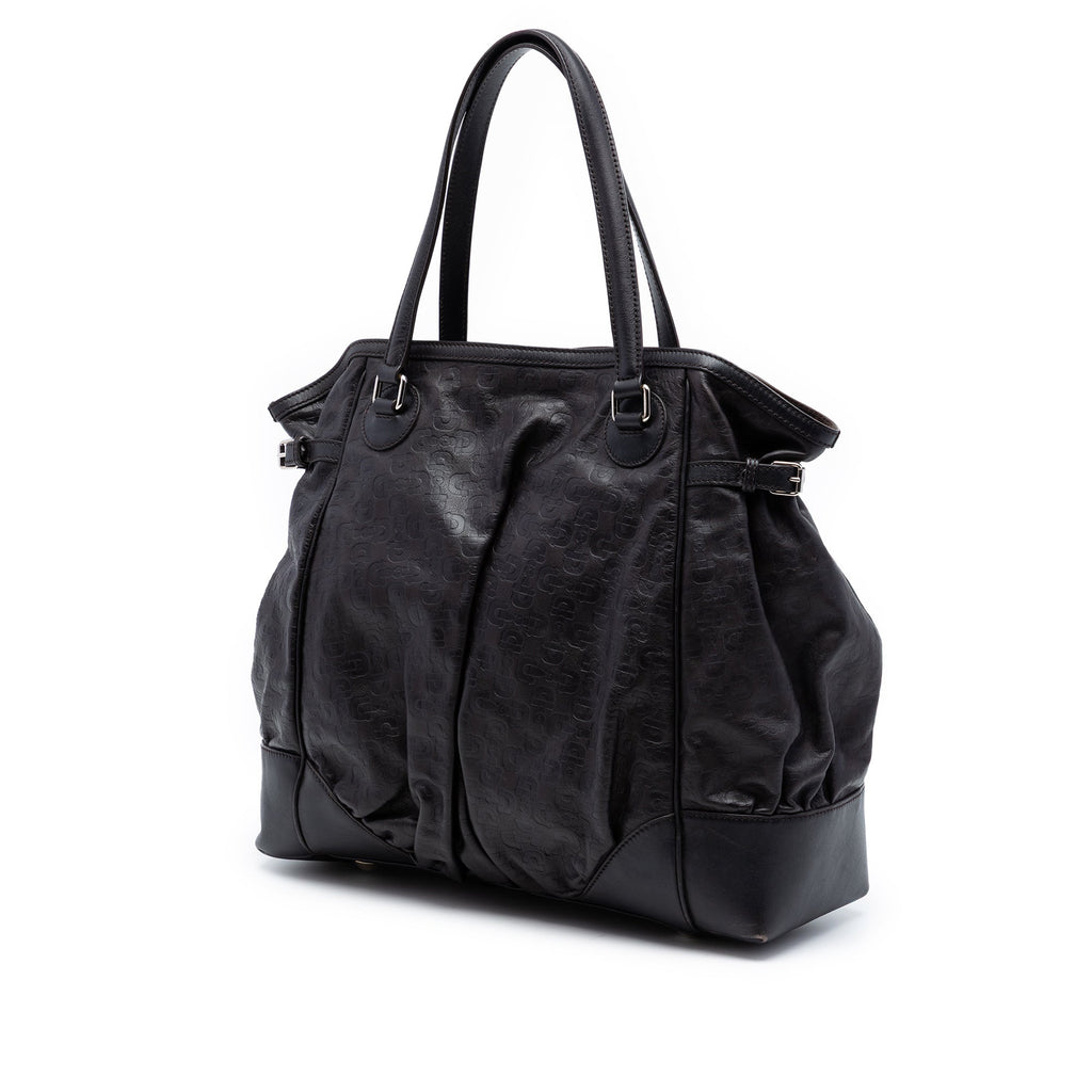 Embossed Leather Horsebit Full Moon Tote