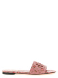 Dolce & Gabbana Rose Print Leather Slides — Pink