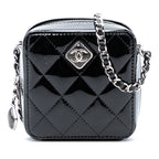 CC Quilted Patent Diamond Resin Clutch With Chain