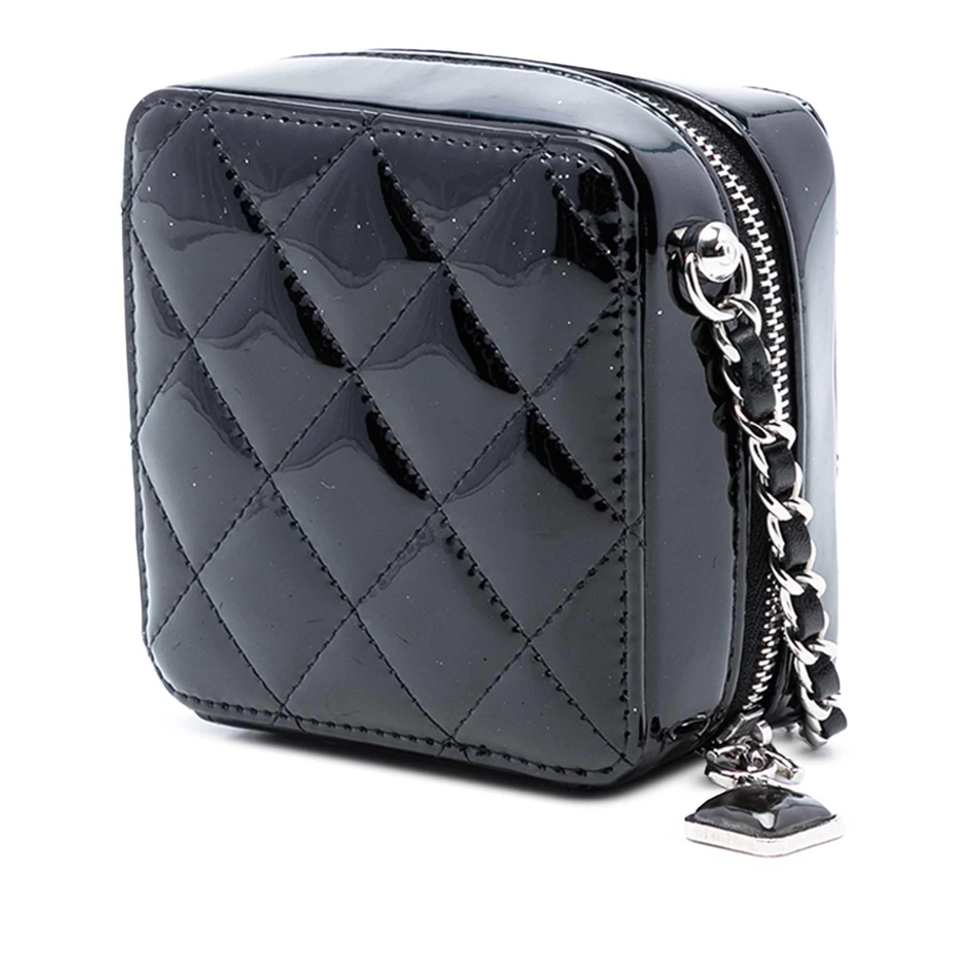 CC Quilted Patent Diamond Resin Clutch With Chain