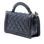 Old Medium Quilted Calfskin Whipstitch Chain Around Boy Top Handle Flap
