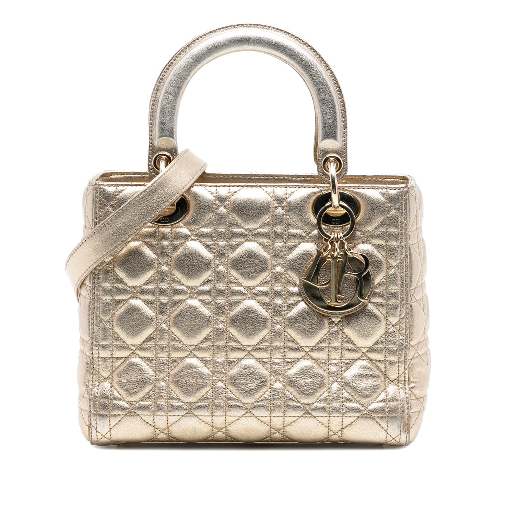 Medium Metallic Lambskin Cannage Lady Dior