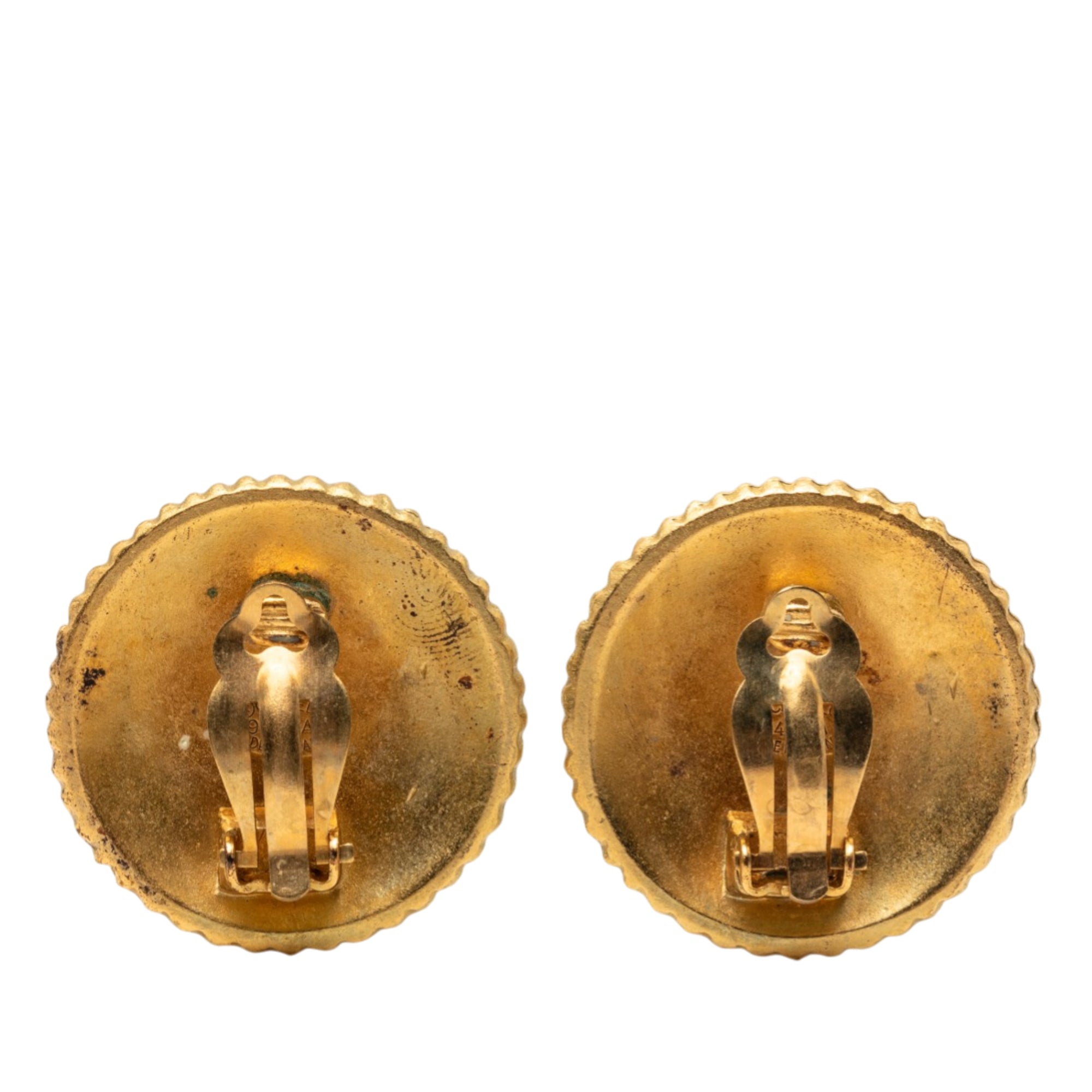 Gold Plated Logo Button Clip On Earrings