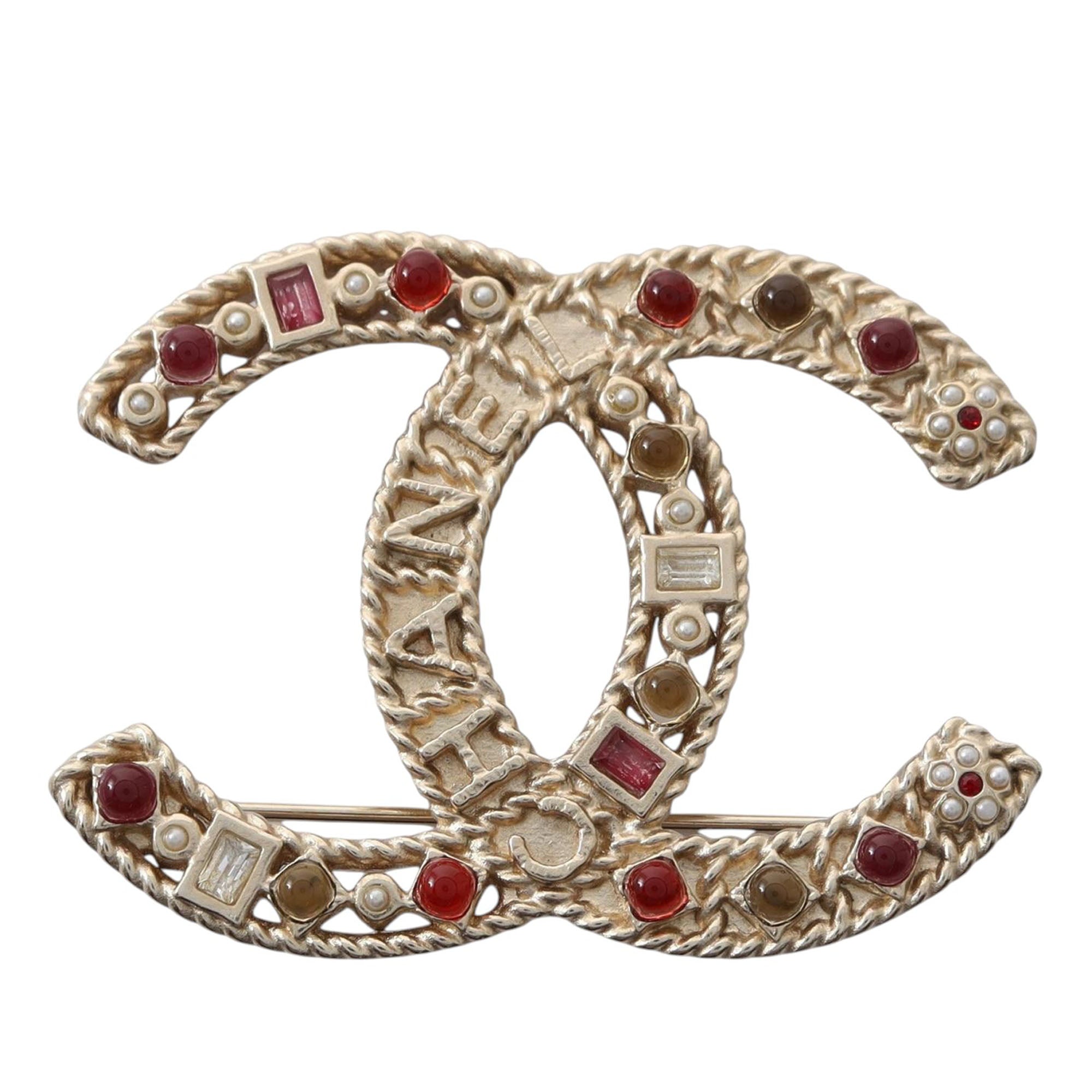 CC Brass Gripoix and Pearl Brooch