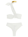 Elisabetta Franchi One-Shoulder with Jewel Detail Bikini — White