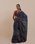 Midnight Blue Burgundy Chevron Sari Set By KYNAH, Luxury Indian Fashion & Bridal Wear
