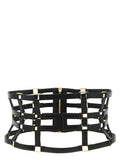 Elisabetta Franchi Caged Leather Belt — Black