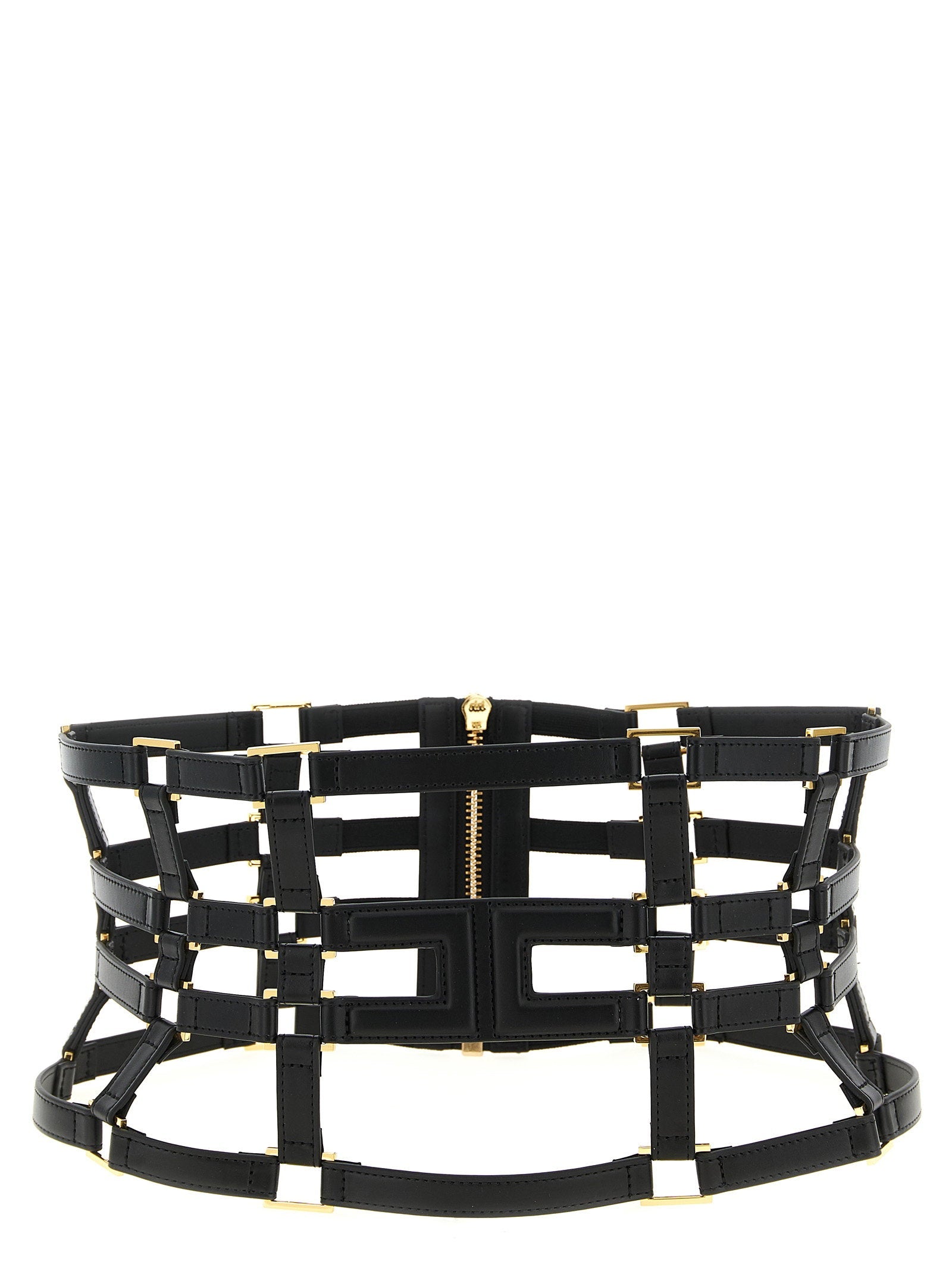 Elisabetta Franchi Caged Leather Belt — Black