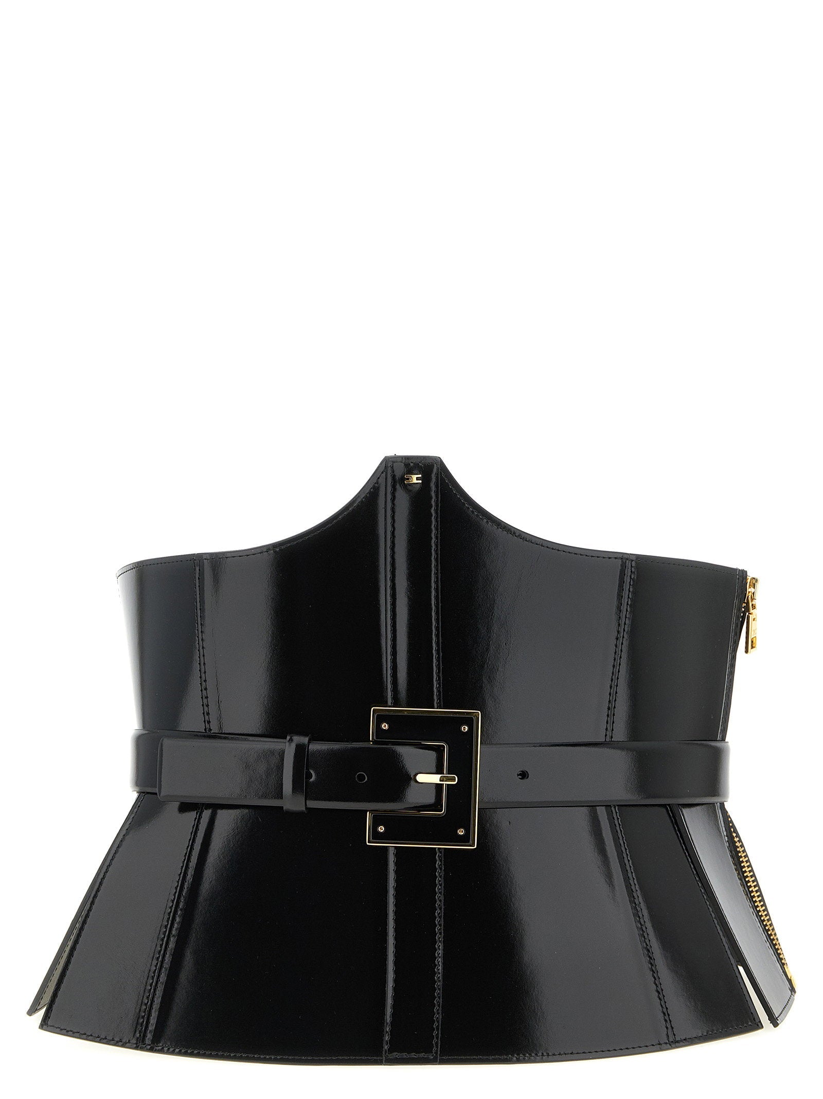 Elisabetta Franchi Patent Leather Corset Corset Belt — Black