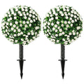 55 cm Artificial Rose Topiary Set of 2 with Ground Stake, UV-Resistant for Indoor Outdoor Decor, White