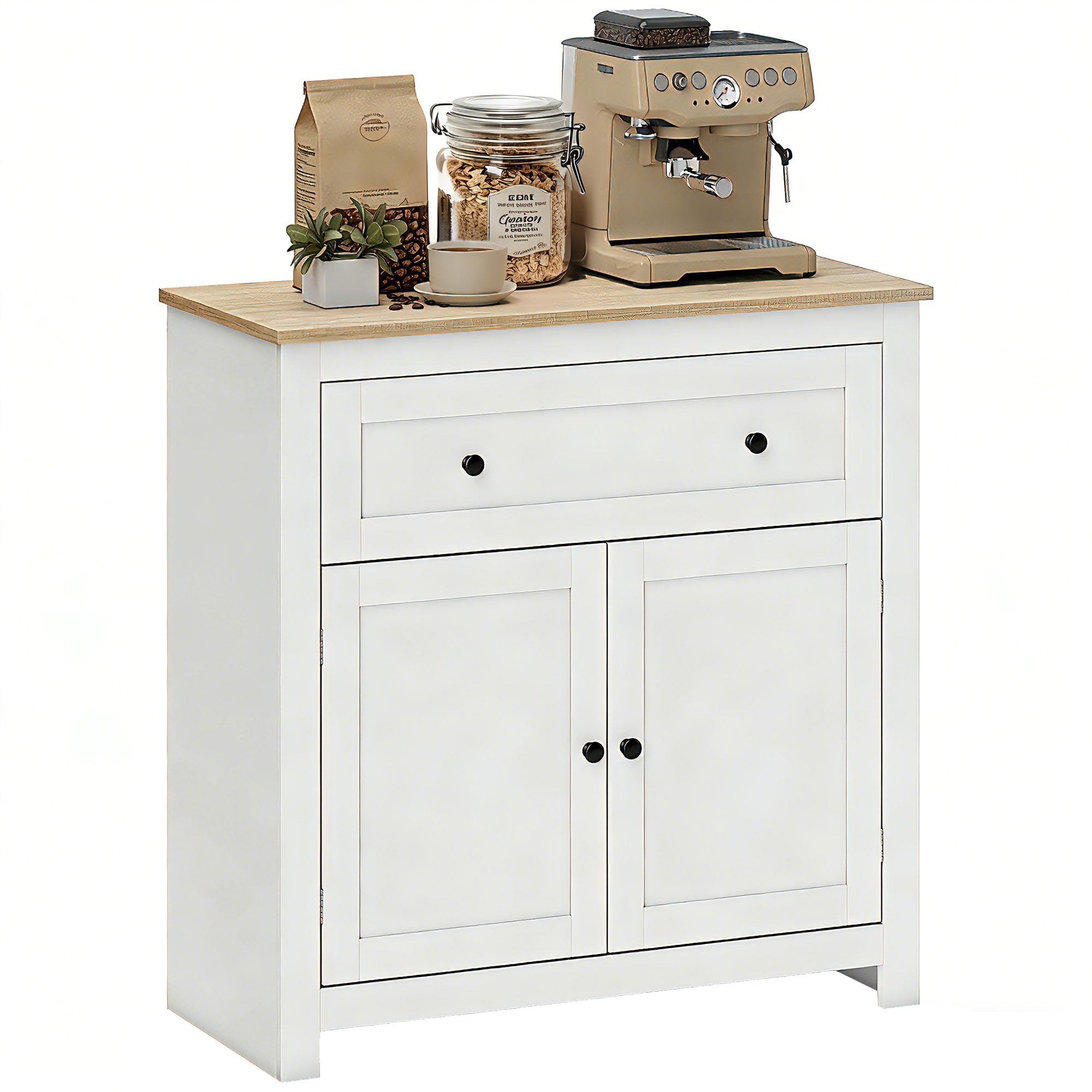 Modern Storage Sideboard with Adjustable Shelves & Drawer for Living Room, Cream White