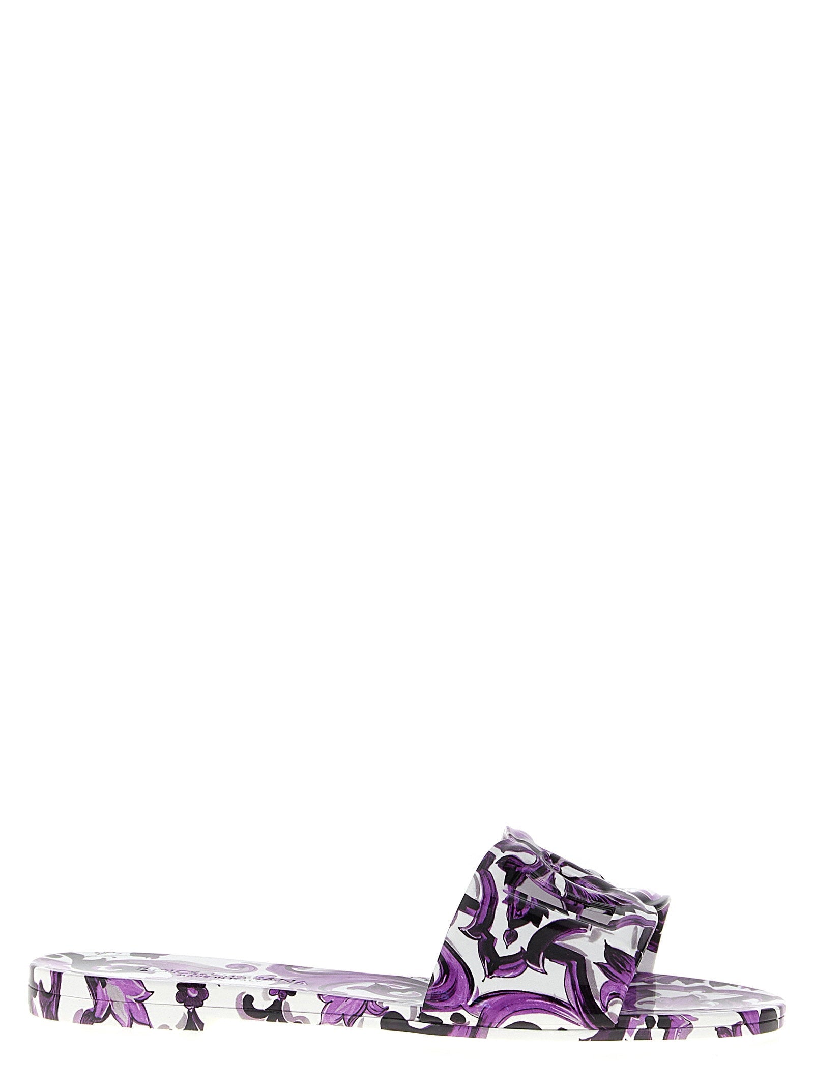 Dolce & Gabbana Maiolica-Print Rubber Slides — Purple