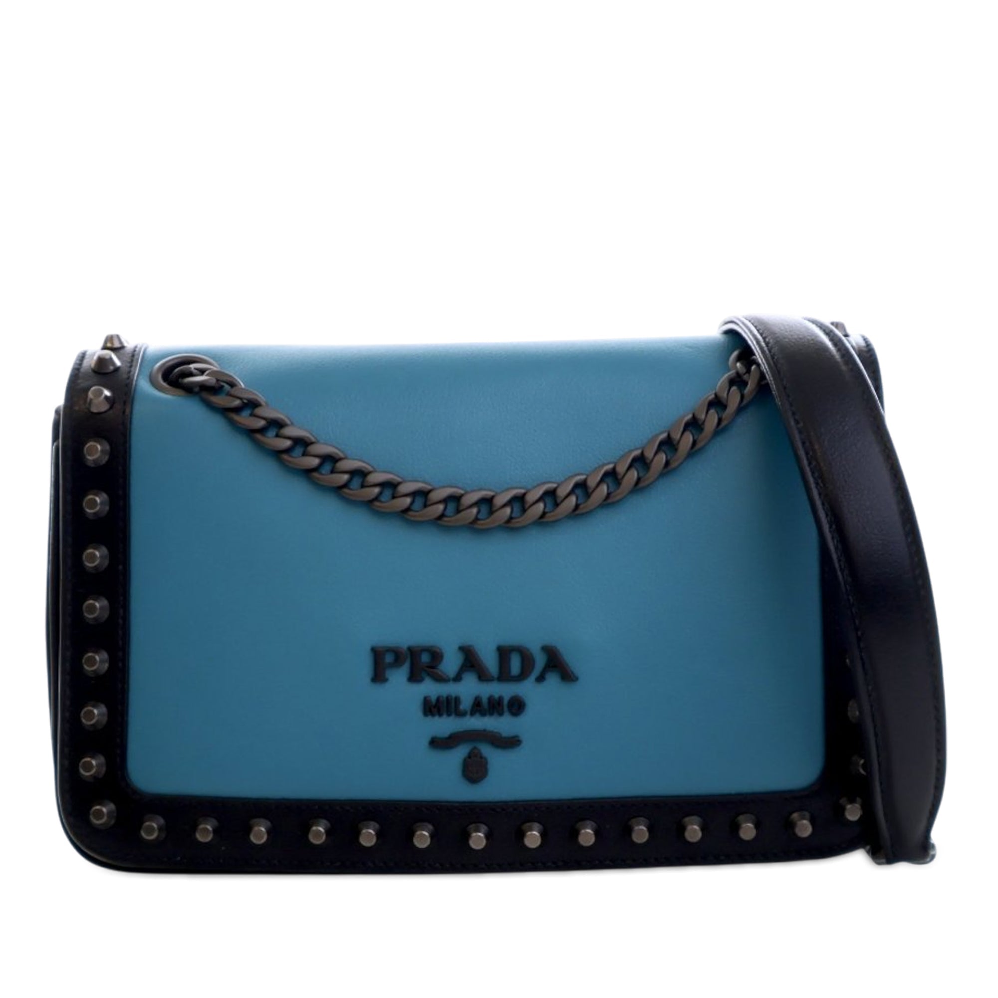 Bicolor Glace Calfskin Studded Crossbody