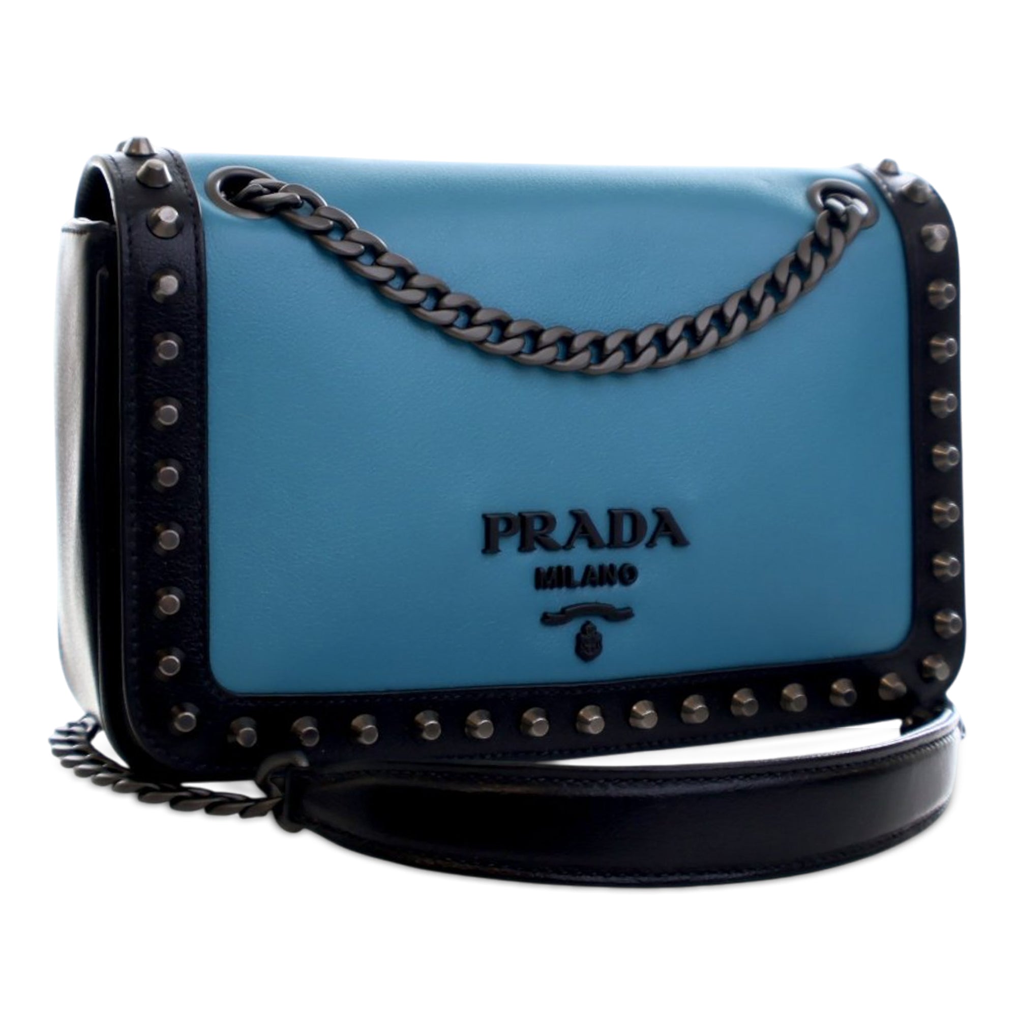 Bicolor Glace Calfskin Studded Crossbody