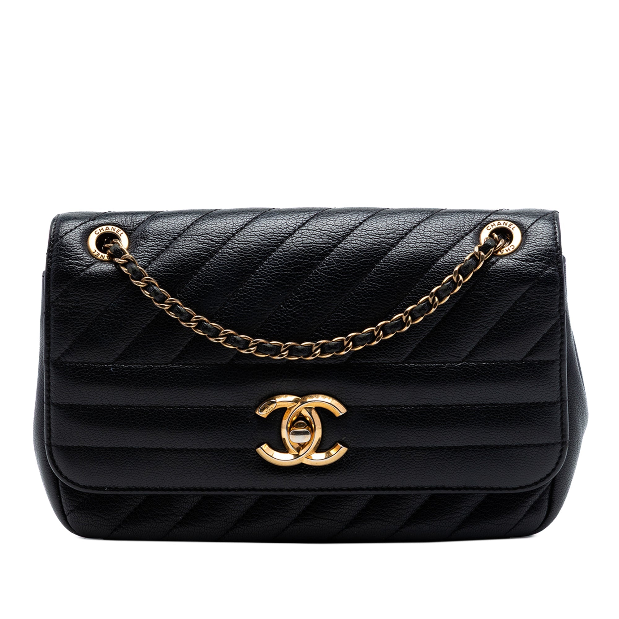 Small CC Diagonal Quilted Goatskin Flap